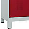Vestiaire C+P Evolo Plus, 3 compartiments, largeur de compartiment 400 mm, avec pieds, butée à droite, butée Soft, anti-effraction, L 1200 x P 500 x H 1950 mm, fermeture de sécurité à pêne rotatif, gris clair RAL 7035/rouge rubis RAL 3003
