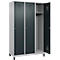 Vestiaire C+P Evolo Plus, 3 compartiments, largeur de compartiment 400 mm, avec pieds, butée à droite, butée Soft, anti-effraction, L 1200 x P 500 x H 1950 mm, serrure à cylindre, aluminium blanc RAL 9006/gris anthracite RAL 7016