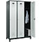 Vestiaire C+P Evolo Plus, 3 compartiments, largeur de compartiment 400 mm, avec pieds, butée à droite, butée Soft, anti-effraction, L 1200 x P 500 x H 1950 mm, serrure à cylindre, gris anthracite RAL 7016/gris clair RAL 7035