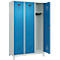 Vestiaire C+P Evolo Plus, 3 compartiments, largeur de compartiment 400 mm, avec pieds, butée à droite, butée Soft, anti-effraction, L 1200 x P 500 x H 1950 mm, serrure à cylindre, gris clair RAL 7035/bleu clair RAL 5012