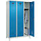 Vestiaire C+P Evolo Plus, 3 compartiments, largeur de compartiment 400 mm, avec pieds, butée à droite, butée Soft, anti-effraction, L 1200 x P 500 x H 1950 mm, serrure à cylindre, gris clair RAL 7035/bleu clair RAL 5012