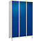 Vestiaire C+P Evolo Plus, 3 compartiments, largeur de compartiment 400 mm, avec pieds, butée à droite, butée Soft, anti-effraction, L 1200 x P 500 x H 1950 mm, serrure à cylindre, gris clair RAL 7035/bleu enzyme RAL 5010