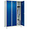Vestiaire C+P Evolo Plus, 3 compartiments, largeur de compartiment 400 mm, avec pieds, butée à droite, butée Soft, anti-effraction, L 1200 x P 500 x H 1950 mm, serrure à cylindre, gris clair RAL 7035/bleu enzyme RAL 5010