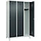 Vestiaire C+P Evolo Plus, 3 compartiments, largeur de compartiment 400 mm, avec pieds, butée à droite, butée Soft, anti-effraction, L 1200 x P 500 x H 1950 mm, serrure à cylindre, gris clair RAL 7035/gris anthracite RAL 7016