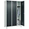 Vestiaire C+P Evolo Plus, 3 compartiments, largeur de compartiment 400 mm, avec pieds, butée à droite, butée Soft, anti-effraction, L 1200 x P 500 x H 1950 mm, serrure à cylindre, gris clair RAL 7035/gris anthracite RAL 7016