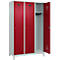 Vestiaire C+P Evolo Plus, 3 compartiments, largeur de compartiment 400 mm, avec pieds, butée à droite, butée Soft, anti-effraction, L 1200 x P 500 x H 1950 mm, serrure à cylindre, gris clair RAL 7035/rouge rubis RAL 3003