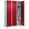 Vestiaire C+P Evolo Plus, 3 compartiments, largeur de compartiment 400 mm, avec pieds, butée à droite, butée Soft, anti-effraction, L 1200 x P 500 x H 1950 mm, serrure à cylindre, gris clair RAL 7035/rouge rubis RAL 3003