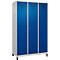 Vestiaire C+P Evolo Plus, 3 compartiments, largeur de compartiment 400 mm, avec pieds, charnières à droite, butée Soft, anti-effraction, L 1200 x P 500 x H 1950 mm, serrure à cylindre, aluminium blanc RAL 9006/bleu enzyme RAL 5010