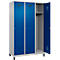 Vestiaire C+P Evolo Plus, 3 compartiments, largeur de compartiment 400 mm, avec pieds, charnières à droite, butée Soft, anti-effraction, L 1200 x P 500 x H 1950 mm, serrure à cylindre, aluminium blanc RAL 9006/bleu enzyme RAL 5010