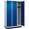 Vestiaire C+P Evolo Plus, 3 compartiments, largeur de compartiment 400 mm, avec socle, charnières à droite, L 1200 x P 500 x H 1950 mm, cylindre, aluminium blanc/bleu enzyme