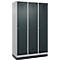 Vestiaire C+P Evolo Plus, 3 compartiments, largeur de compartiment 400 mm, avec socle, charnières à droite, L 1200 x P 500 x H 1950 mm, cylindre, aluminium blanc/gris anthracite