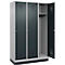 Vestiaire C+P Evolo Plus, 3 compartiments, largeur de compartiment 400 mm, avec socle, charnières à droite, L 1200 x P 500 x H 1950 mm, cylindre, aluminium blanc/gris anthracite