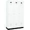 Vestiaire C+P Evolo Plus, 3 compartiments, largeur de compartiment 400 mm, avec socle, charnières à droite, L 1200 x P 500 x H 1950 mm, cylindre, blanc signalisation/blanc trafic