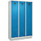 Vestiaire C+P Evolo Plus, 3 compartiments, largeur de compartiment 400 mm, avec socle, charnières à droite, L 1200 x P 500 x H 1950 mm, cylindre, gris clair/bleu clair