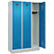 Vestiaire C+P Evolo Plus, 3 compartiments, largeur de compartiment 400 mm, avec socle, charnières à droite, L 1200 x P 500 x H 1950 mm, cylindre, gris clair/bleu clair