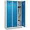 Vestiaire C+P Evolo Plus, 3 compartiments, largeur de compartiment 400 mm, avec socle, charnières à droite, L 1200 x P 500 x H 1950 mm, cylindre, gris clair/bleu clair