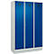 Vestiaire C+P Evolo Plus, 3 compartiments, largeur de compartiment 400 mm, avec socle, charnières à droite, L 1200 x P 500 x H 1950 mm, cylindre, gris clair/bleu gentiane