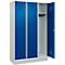 Vestiaire C+P Evolo Plus, 3 compartiments, largeur de compartiment 400 mm, avec socle, charnières à droite, L 1200 x P 500 x H 1950 mm, cylindre, gris clair/bleu gentiane