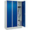 Vestiaire C+P Evolo Plus, 3 compartiments, largeur de compartiment 400 mm, avec socle, charnières à droite, L 1200 x P 500 x H 1950 mm, cylindre, gris clair/bleu gentiane