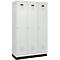 Vestiaire C+P Evolo Plus, 3 compartiments, largeur de compartiment 400 mm, avec socle, charnières à droite, L 1200 x P 500 x H 1950 mm, cylindre, gris clair/gris clair