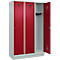Vestiaire C+P Evolo Plus, 3 compartiments, largeur de compartiment 400 mm, avec socle, charnières à droite, L 1200 x P 500 x H 1950 mm, cylindre, gris clair/rouge rubis