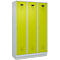 Vestiaire C+P Evolo Plus, 3 compartiments, largeur de compartiment 400 mm, avec socle, charnières à droite, L 1200 x P 500 x H 1950 mm, cylindre, gris clair/vert clown