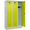 Vestiaire C+P Evolo Plus, 3 compartiments, largeur de compartiment 400 mm, avec socle, charnières à droite, L 1200 x P 500 x H 1950 mm, cylindre, gris clair/vert clown