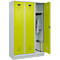 Vestiaire C+P Evolo Plus, 3 compartiments, largeur de compartiment 400 mm, avec socle, charnières à droite, L 1200 x P 500 x H 1950 mm, cylindre, gris clair/vert clown