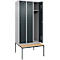 Vestiaire C+P Evolo Plus, 3 compartiments, largeur des compartiments 300 mm, avec banc encastré, L 900 x P 815 x H 2120 mm, cylindre, aluminium blanc/gris anthracite