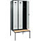 Vestiaire C+P Evolo Plus, 3 compartiments, largeur des compartiments 300 mm, avec banc encastré, L 900 x P 815 x H 2120 mm, cylindre, gris anthracite/gris clair