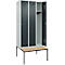 Vestiaire C+P Evolo Plus, 3 compartiments, largeur des compartiments 300 mm, avec banc encastré, L 900 x P 815 x H 2120 mm, cylindre, gris clair/gris anthracite