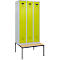 Vestiaire C+P Evolo Plus, 3 compartiments, largeur des compartiments 300 mm, avec banc encastré, L 900 x P 815 x H 2120 mm, cylindre, gris clair/vert clown