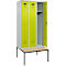 Vestiaire C+P Evolo Plus, 3 compartiments, largeur des compartiments 300 mm, avec banc encastré, L 900 x P 815 x H 2120 mm, cylindre, gris clair/vert clown