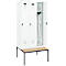 Vestiaire C+P Evolo Plus, 3 compartiments, largeur des compartiments 300 mm, avec banc encastré, L 900 x P 815 x H 2120 mm, verrou rotatif, blanc signalisation/blanc trafic