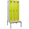 Vestiaire C+P Evolo Plus, 3 compartiments, largeur des compartiments 300 mm, avec banc encastré, L 900 x P 815 x H 2120 mm, verrou rotatif, gris clair/vert clown