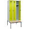 Vestiaire C+P Evolo Plus, 3 compartiments, largeur des compartiments 300 mm, avec banc encastré, L 900 x P 815 x H 2120 mm, verrou rotatif, gris clair/vert clown