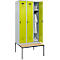 Vestiaire C+P Evolo Plus, 3 compartiments, largeur des compartiments 300 mm, avec banc encastré, L 900 x P 815 x H 2120 mm, verrou rotatif, gris clair/vert clown