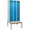 Vestiaire C+P Evolo Plus, 3 compartiments, largeur des compartiments 300 mm, avec banquette encastrée, L 900 x P 815 x H 2120 mm, cylindre, gris clair/bleu clair