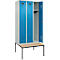 Vestiaire C+P Evolo Plus, 3 compartiments, largeur des compartiments 300 mm, avec banquette encastrée, L 900 x P 815 x H 2120 mm, cylindre, gris clair/bleu clair