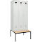 Vestiaire C+P Evolo Plus, 3 compartiments, largeur des compartiments 300 mm, avec banquette encastrée, L 900 x P 815 x H 2120 mm, cylindre, gris clair/gris clair