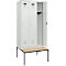 Vestiaire C+P Evolo Plus, 3 compartiments, largeur des compartiments 300 mm, avec banquette encastrée, L 900 x P 815 x H 2120 mm, cylindre, gris clair/gris clair