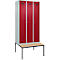Vestiaire C+P Evolo Plus, 3 compartiments, largeur des compartiments 300 mm, avec banquette encastrée, L 900 x P 815 x H 2120 mm, cylindre, gris clair/rouge rubis