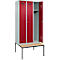 Vestiaire C+P Evolo Plus, 3 compartiments, largeur des compartiments 300 mm, avec banquette encastrée, L 900 x P 815 x H 2120 mm, cylindre, gris clair/rouge rubis