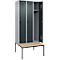 Vestiaire C+P Evolo Plus, 3 compartiments, largeur des compartiments 300 mm, avec banquette encastrée, L 900 x P 815 x H 2120 mm, verrou rotatif, blanc aluminium/gris anthracite