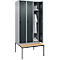 Vestiaire C+P Evolo Plus, 3 compartiments, largeur des compartiments 300 mm, avec banquette encastrée, L 900 x P 815 x H 2120 mm, verrou rotatif, blanc aluminium/gris anthracite