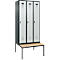 Vestiaire C+P Evolo Plus, 3 compartiments, largeur des compartiments 300 mm, avec banquette encastrée, L 900 x P 815 x H 2120 mm, verrou rotatif, gris anthracite/gris clair