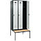 Vestiaire C+P Evolo Plus, 3 compartiments, largeur des compartiments 300 mm, avec banquette encastrée, L 900 x P 815 x H 2120 mm, verrou rotatif, gris anthracite/gris clair