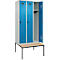 Vestiaire C+P Evolo Plus, 3 compartiments, largeur des compartiments 300 mm, avec banquette encastrée, L 900 x P 815 x H 2120 mm, verrou rotatif, gris clair/bleu clair