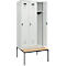 Vestiaire C+P Evolo Plus, 3 compartiments, largeur des compartiments 300 mm, avec banquette encastrée, L 900 x P 815 x H 2120 mm, verrou rotatif, gris clair/gris clair