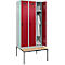 Vestiaire C+P Evolo Plus, 3 compartiments, largeur des compartiments 300 mm, avec banquette encastrée, L 900 x P 815 x H 2120 mm, verrou rotatif, gris clair/rouge rubis